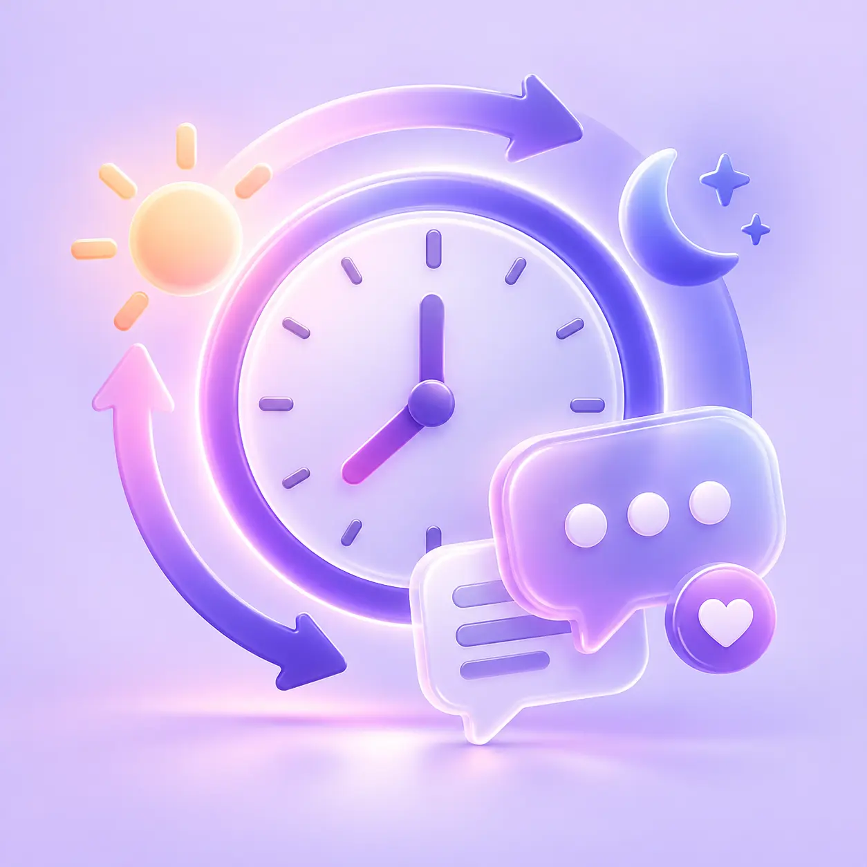 Reloj con sol, luna y mensajes que representa la atención continuada