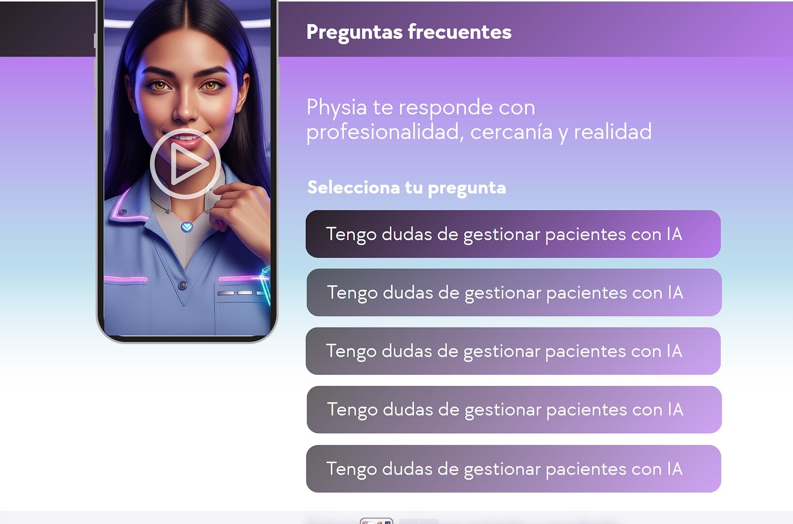 Avatar de IA de HealthMate resolviendo dudas de pacientes